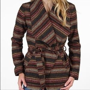 Jack Women Aztec Southwestern Navajo Twill Lined Wrap Belted Jacket XS
